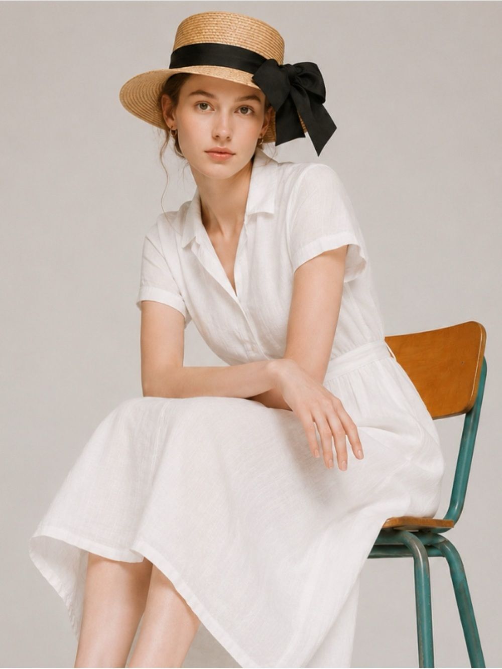 Vintage Giovannio Classic Straw Boater Hat ~ Dupioni Silk Ribbon Bow